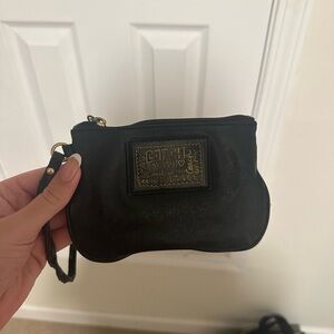 Coach Black Leather Wristlet with Gold Accents